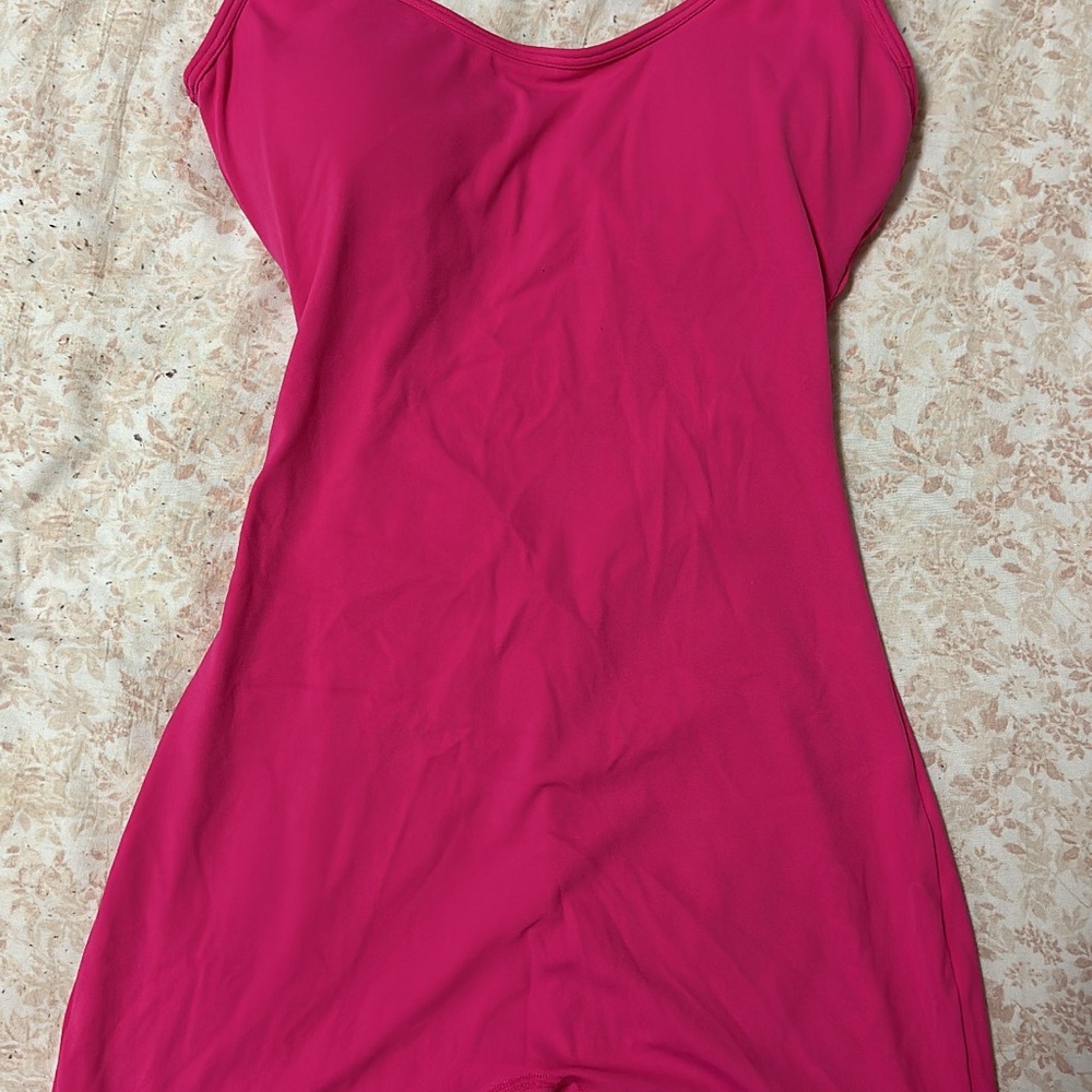 Vibrant Pink workout jumpsuit open back and buttscrunch